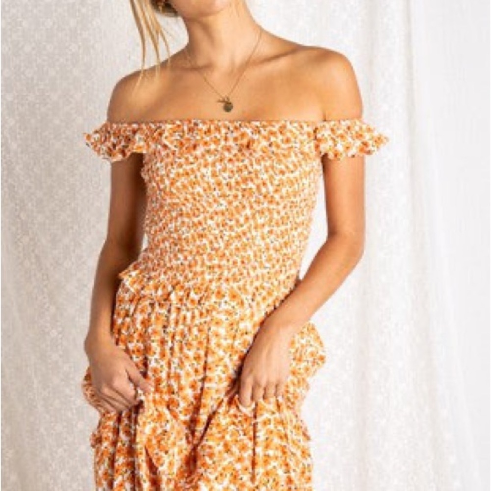 Baevely Floral Orange Tiered Maxi Dress Women’s size Small